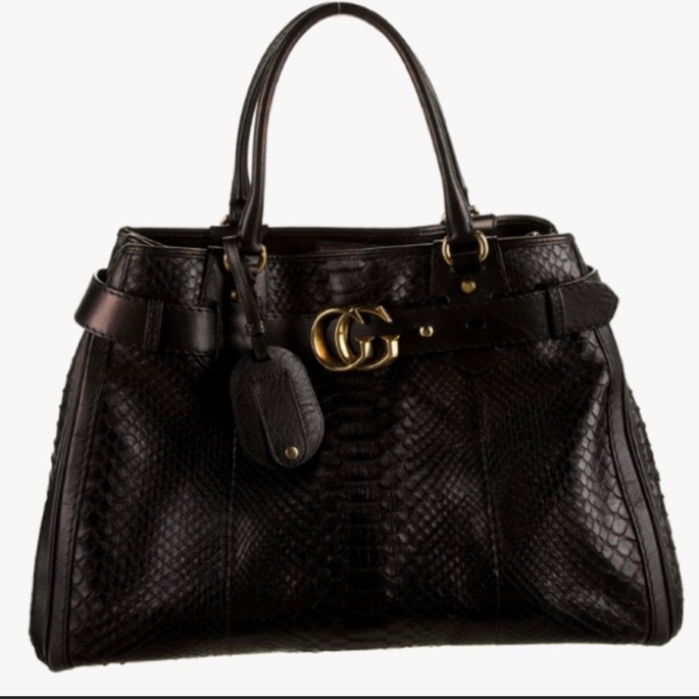Gucci Gg Running Black Python Xl Oversized Tote B… - image 1